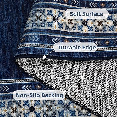 Modern Washable Geometric Area Rug, Soft Non-Slip Thin Accent Carpet for Living Room Bedroom Office