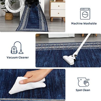 Modern Washable Geometric Area Rug, Soft Non-Slip Thin Accent Carpet for Living Room Bedroom Office