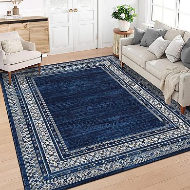 Modern Washable Geometric Area Rug, Soft Non-Slip Thin Accent Carpet for Living Room Bedroom Office