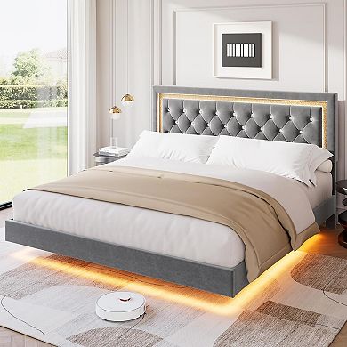 Modern Floating Upholstered Platform Bed Frame