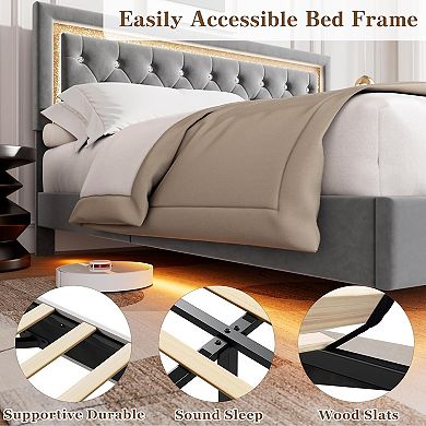Modern Floating Upholstered Platform Bed Frame