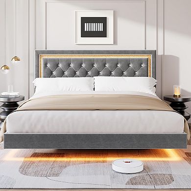 Modern Floating Upholstered Platform Bed Frame