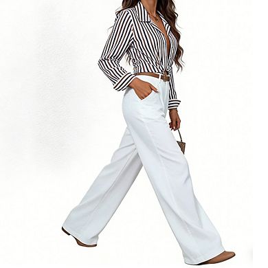 Women's Casual Striped Button Down Shirt Collared Long Sleeve Loose Fit Top
