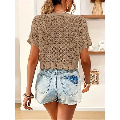 Women Batwing Sleeve Crochet Cardigan Lightweight Beach Shrug