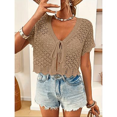 Women Batwing Sleeve Crochet Cardigan Lightweight Beach Shrug