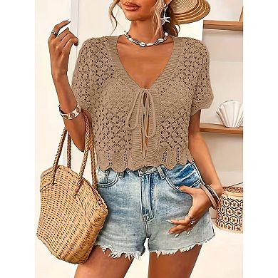 Women Batwing Sleeve Crochet Cardigan Lightweight Beach Shrug