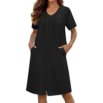 Ekouaer Zipper Robes for Women Short Knit Bathrobes Lightweight Knee Length Housecoat Nightgown