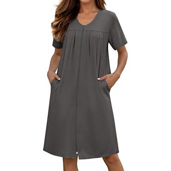 Ekouaer Zipper Robes for Women Short Knit Bathrobes Lightweight Knee Length Housecoat Nightgown