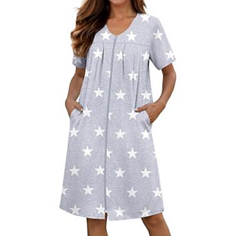Ekouaer Zipper Robes for Women Short Knit Bathrobes Lightweight Knee Length Housecoat Nightgown