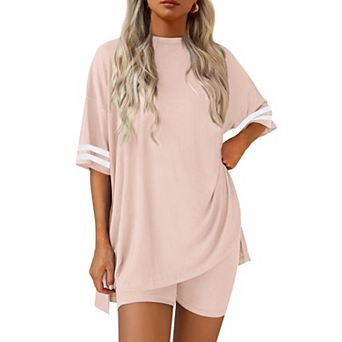 Ekouaer Womens Pajamas Two Piece Set Biker Shorts Set Workout Tracksuit