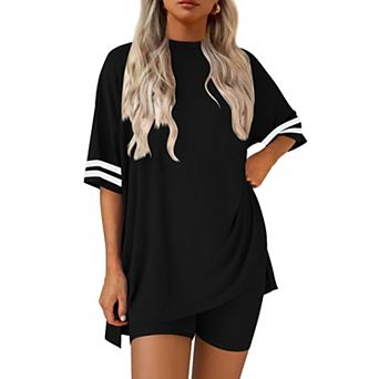 Ekouaer Womens Pajamas Two Piece Set Biker Shorts Set Workout Tracksuit