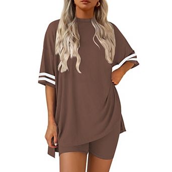 Ekouaer Womens Pajamas Two Piece Set Biker Shorts Set Workout Tracksuit