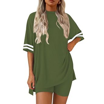 Ekouaer Womens Pajamas Two Piece Set Biker Shorts Set Workout Tracksuit