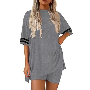Ekouaer Womens Pajamas Two Piece Set Biker Shorts Set Workout Tracksuit