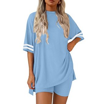 Ekouaer Womens Pajamas Two Piece Set Biker Shorts Set Workout Tracksuit