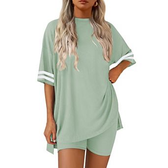 Ekouaer Womens Pajamas Two Piece Set Biker Shorts Set Workout Tracksuit