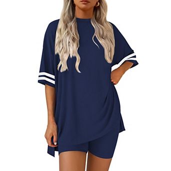 Ekouaer Womens Pajamas Two Piece Set Biker Shorts Set Workout Tracksuit