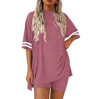 Ekouaer Womens Pajamas Two Piece Set Biker Shorts Set Workout Tracksuit