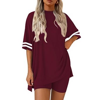Ekouaer Womens Pajamas Two Piece Set Biker Shorts Set Workout Tracksuit
