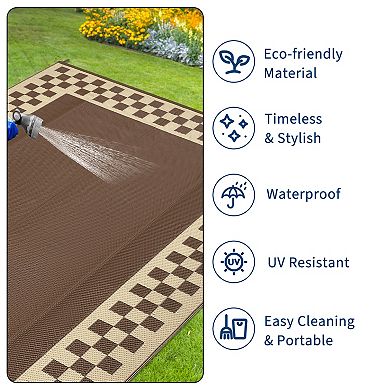 Reversible Outdoor Rug, Waterproof Plastic Straw Mat, Easy to Clean, Fade Resistant