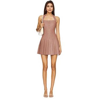 Women's Sleeveless Halter Pleated Solid Color Short Dress