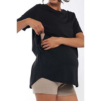 Women's Casual Maternity Loose Fit T Shirt Round Neck Short Sleeve Multifunctional Basic T Shirt