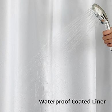 Flower Shower Curtain with Snap-in Liner, No Hook, Waterproof, Mesh Window