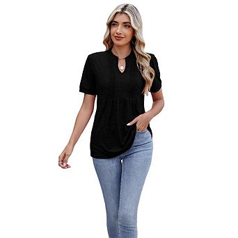 Women's Short Sleeve V-Neck Pleated Peplum T-Shirt, Casual Summer Top