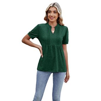 Women's Short Sleeve V-Neck Pleated Peplum T-Shirt, Casual Summer Top