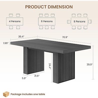 70.8" Wood Kitchen Table with Thickened Tabletop and Fluted Legs