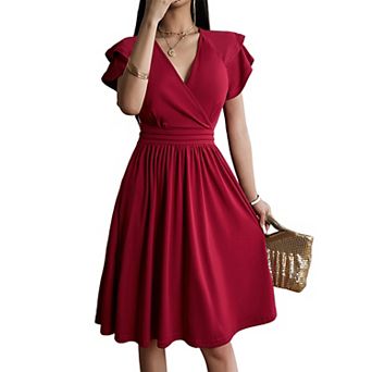 Women V Neck Elegant Party Dress Short Sleeve Wedding Guest Dresses