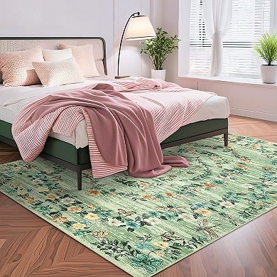 Polyester Rectangular Hallway Bathroom Entryway Kitchen Office Foldable Flower Printed Washable Rug