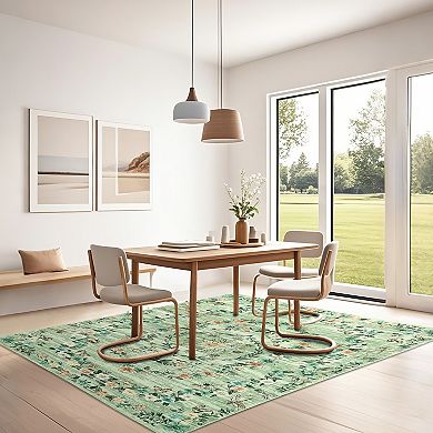Polyester Rectangular Hallway Bathroom Entryway Kitchen Office Foldable Flower Printed Washable Rug