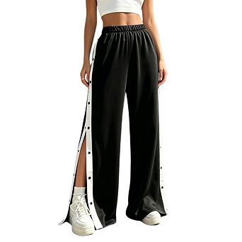 Women's Tear Away Pants Side Split Snap Button Sweatpants Leg Breakaway Post Surgery With Pockets