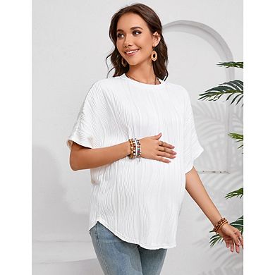 Women's Maternity Casual Shirt Round Neck Raglan Short Sleeve Wavy Ioose Top