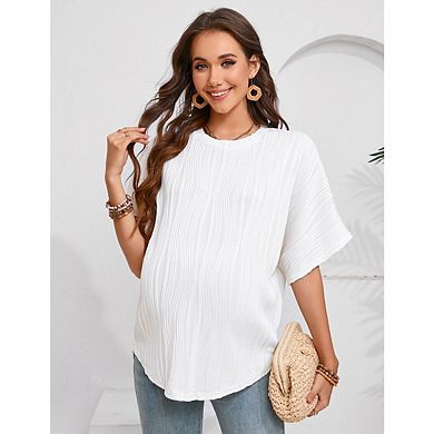 Women's Maternity Casual Shirt Round Neck Raglan Short Sleeve Wavy Ioose Top