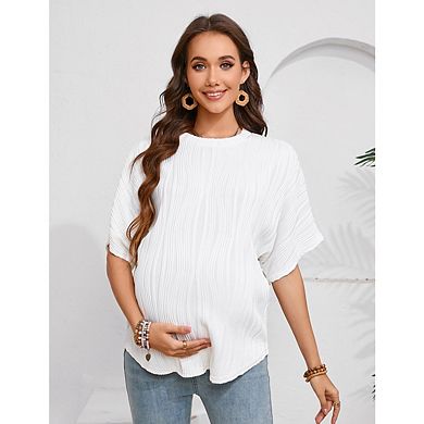 Women's Maternity Casual Shirt Round Neck Raglan Short Sleeve Wavy Ioose Top