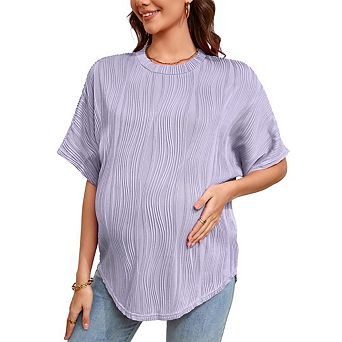 Women's Maternity Casual Shirt Round Neck Raglan Short Sleeve Wavy Ioose Top