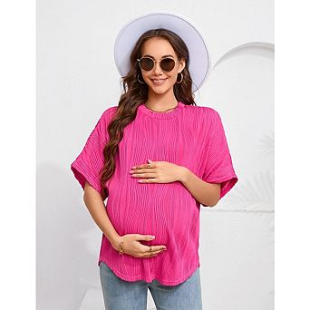 Women's Maternity Casual Shirt Round Neck Raglan Short Sleeve Wavy Ioose Top