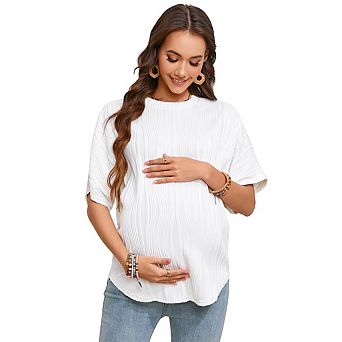 Women's Maternity Casual Shirt Round Neck Raglan Short Sleeve Wavy Ioose Top