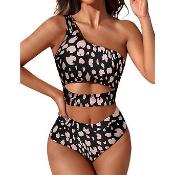 Women's Ribbed Bikini Sets One Shoulder Two Piece Bathing Suit