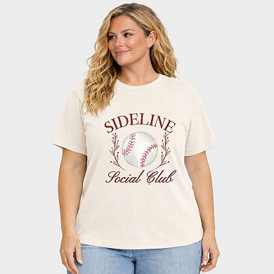 Baseball Sideline Social Club - Women's Plus Sized Garment Dyed Graphic T-Shirt