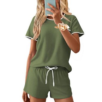 Ekouaer Womens Pajama Set Soft Shorts Pjs Summer Two Piece Casual Lounge Sets with Drawstring