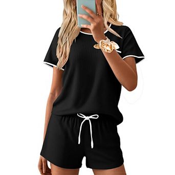 Ekouaer Womens Pajama Set Soft Shorts Pjs Summer Two Piece Casual Lounge Sets with Drawstring
