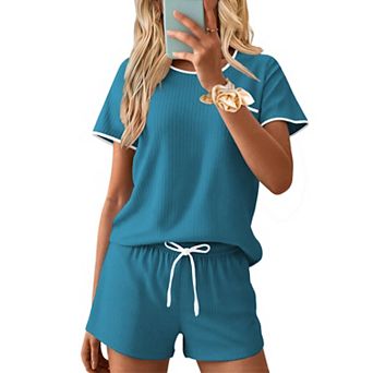 Ekouaer Womens Pajama Set Soft Shorts Pjs Summer Two Piece Casual Lounge Sets with Drawstring