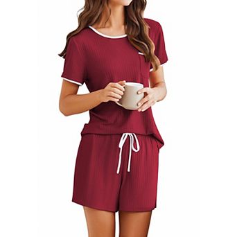 Ekouaer Womens Pajama Set Soft Shorts Pjs Summer Two Piece Casual Lounge Sets with Drawstring