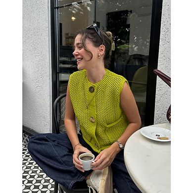 Women's Short Hollow Out Vest with Pockets Sleeveless Fashion Button Down Vest