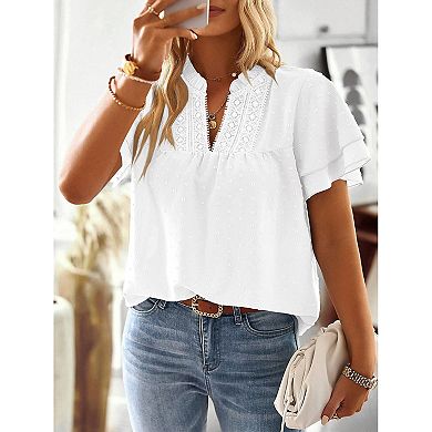 Women Plus Size T Shirt Casual Ruffle Sleeve V Neck Top