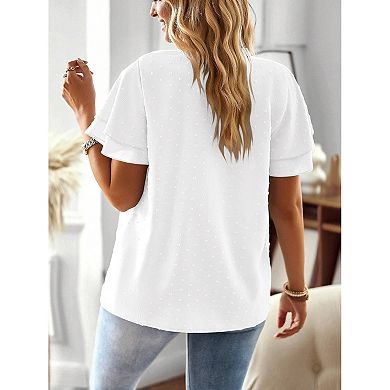 Women Plus Size T Shirt Casual Ruffle Sleeve V Neck Top