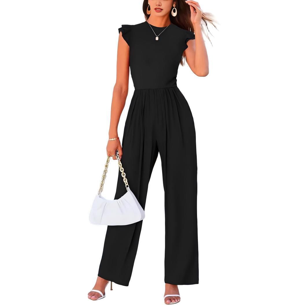 Женские комбинезоны Summer Dressy Romper for Women, Ruffle Cap Sleeve Crew Neck Rib Knit One Piece Jumpsuit